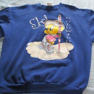Womens Vtg Looney Tunes Tweety Bird Ski Colorado Sweater Sz L